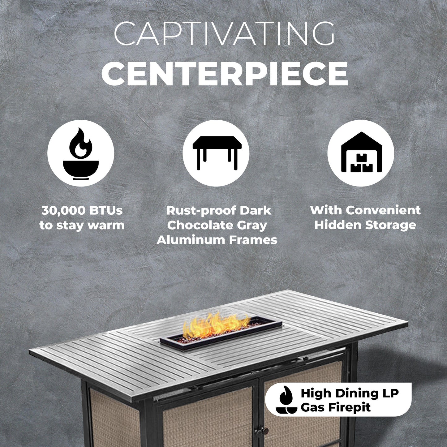 Four Seasons Courtyard Manhattan LP Gas Aluminum Fire Pit Table, Charcoal Gray - Home OXO