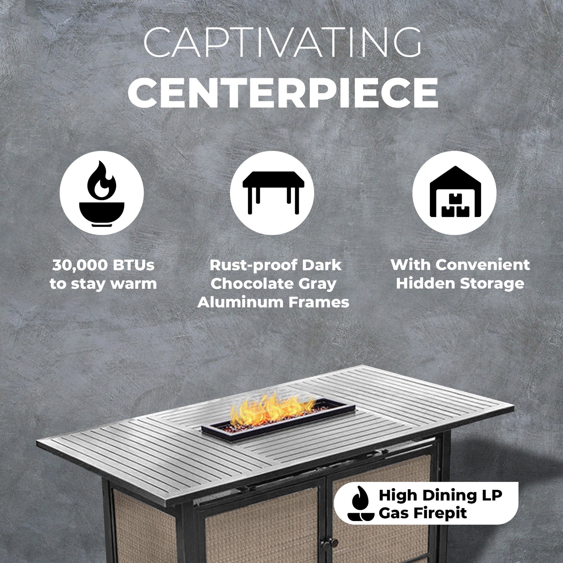 Four Seasons Courtyard Manhattan LP Gas Aluminum Fire Pit Table, Charcoal Gray - Home OXO