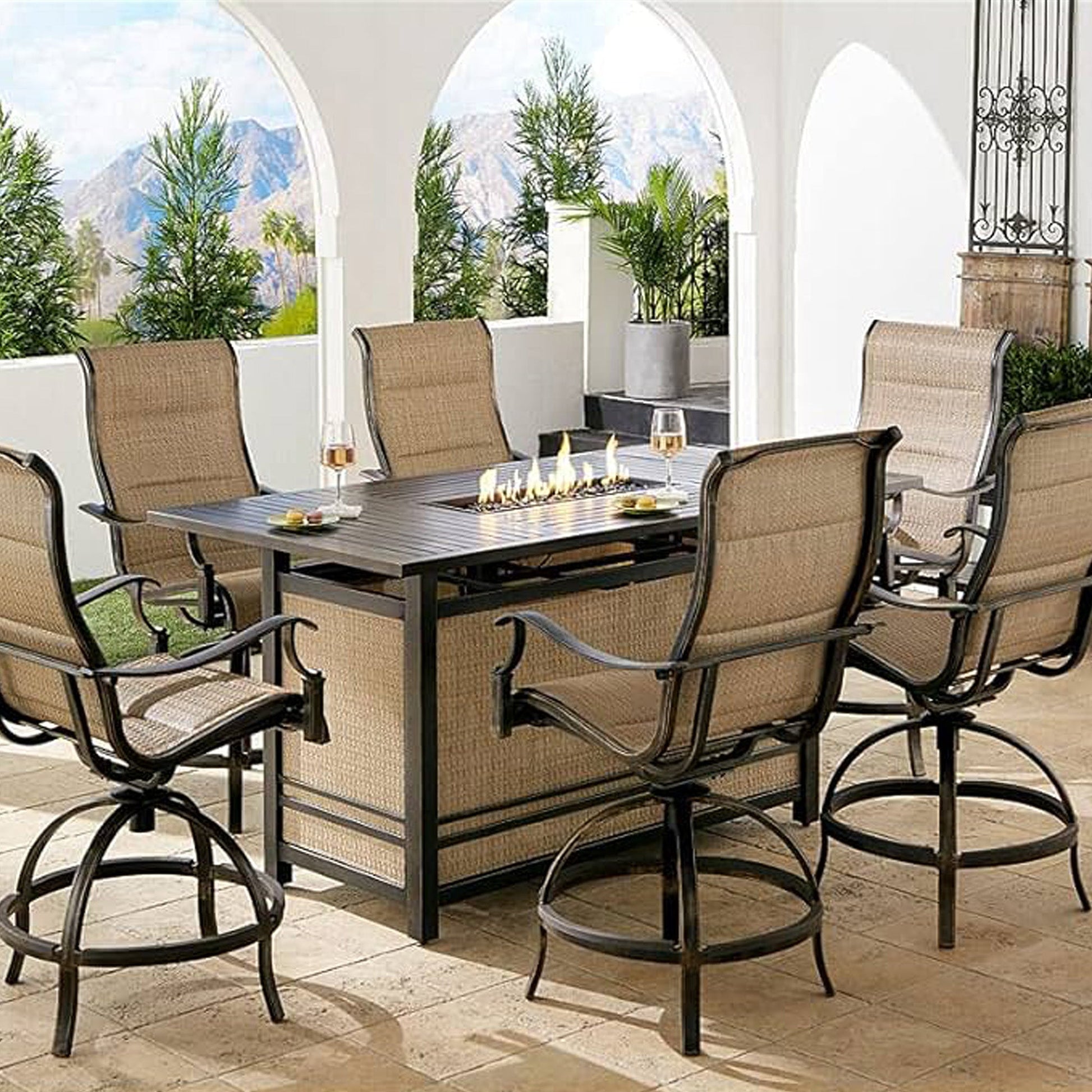 Four Seasons Courtyard Manhattan LP Gas Aluminum Fire Pit Table, Charcoal Gray - Home OXO