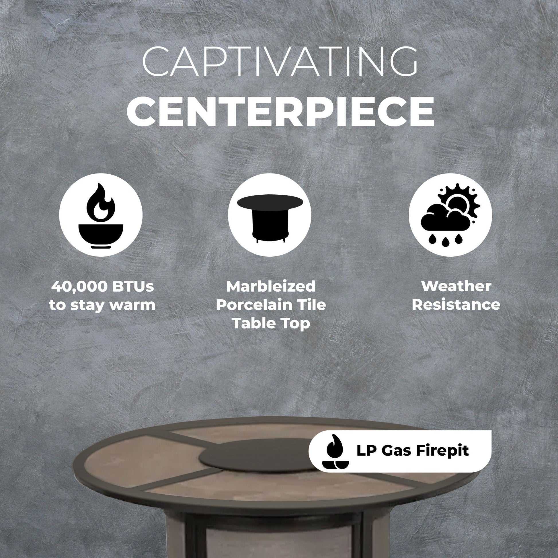 Four Seasons Courtyard Edison Park 54 Inch LP Gas Fire Pit Table, Gray Finish - Home OXO