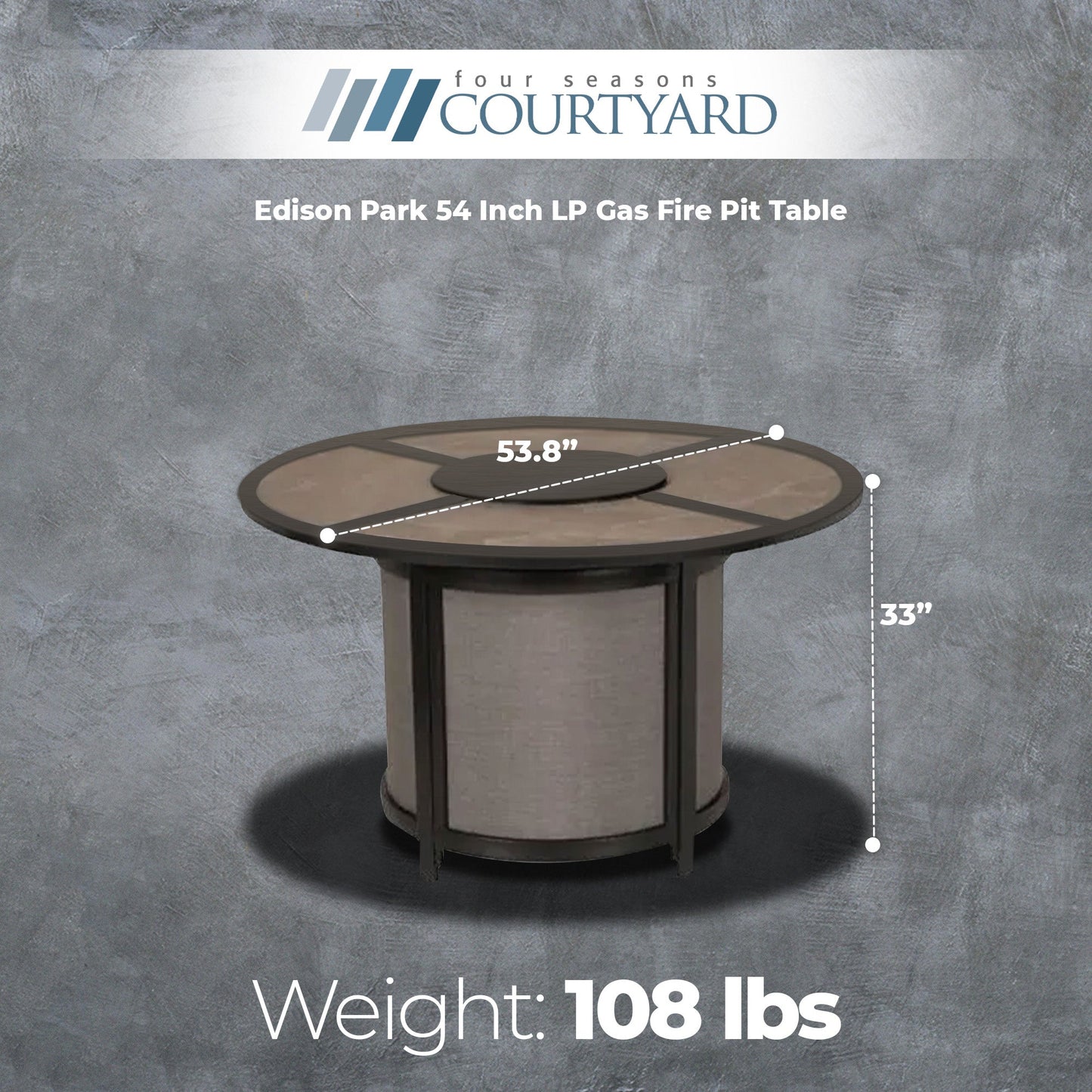 Four Seasons Courtyard Edison Park 54 Inch LP Gas Fire Pit Table, Gray Finish - Home OXO