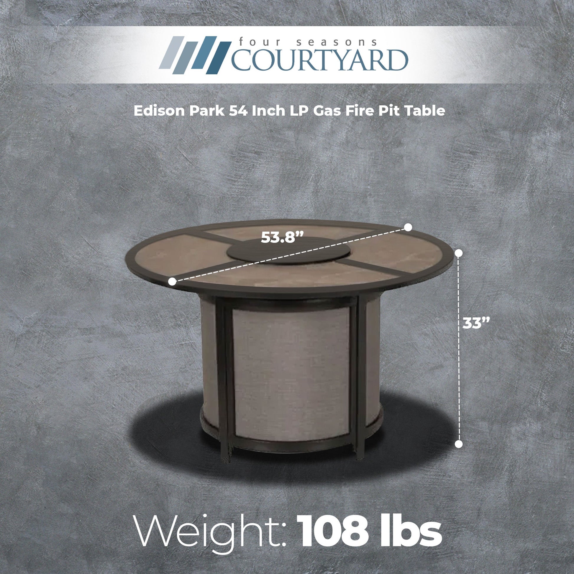 Four Seasons Courtyard Edison Park 54 Inch LP Gas Fire Pit Table, Gray Finish - Home OXO