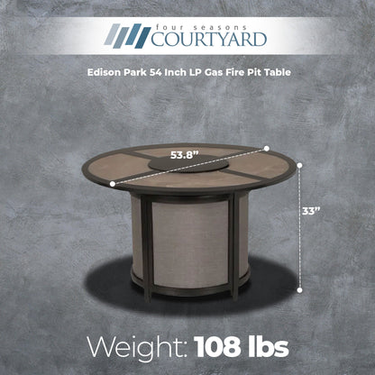 Four Seasons Courtyard Edison Park 54 Inch LP Gas Fire Pit Table, Gray Finish - Home OXO
