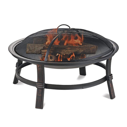 Mr. Bar-B-Q 29.3 Inch Wood Burning Fireplace with Match Light Ignition, Black - Home OXO