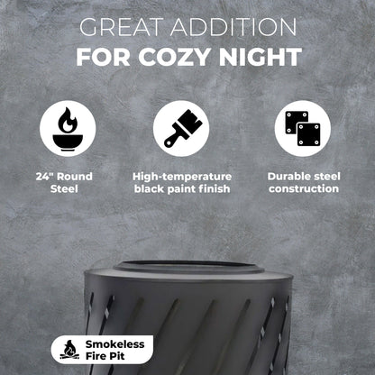 Four Seasons Courtyard 24" Round Steel Smokeless High Temperature Firepit, Black - Home OXO
