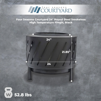 Four Seasons Courtyard 24" Round Steel Smokeless High Temperature Firepit, Black - Home OXO