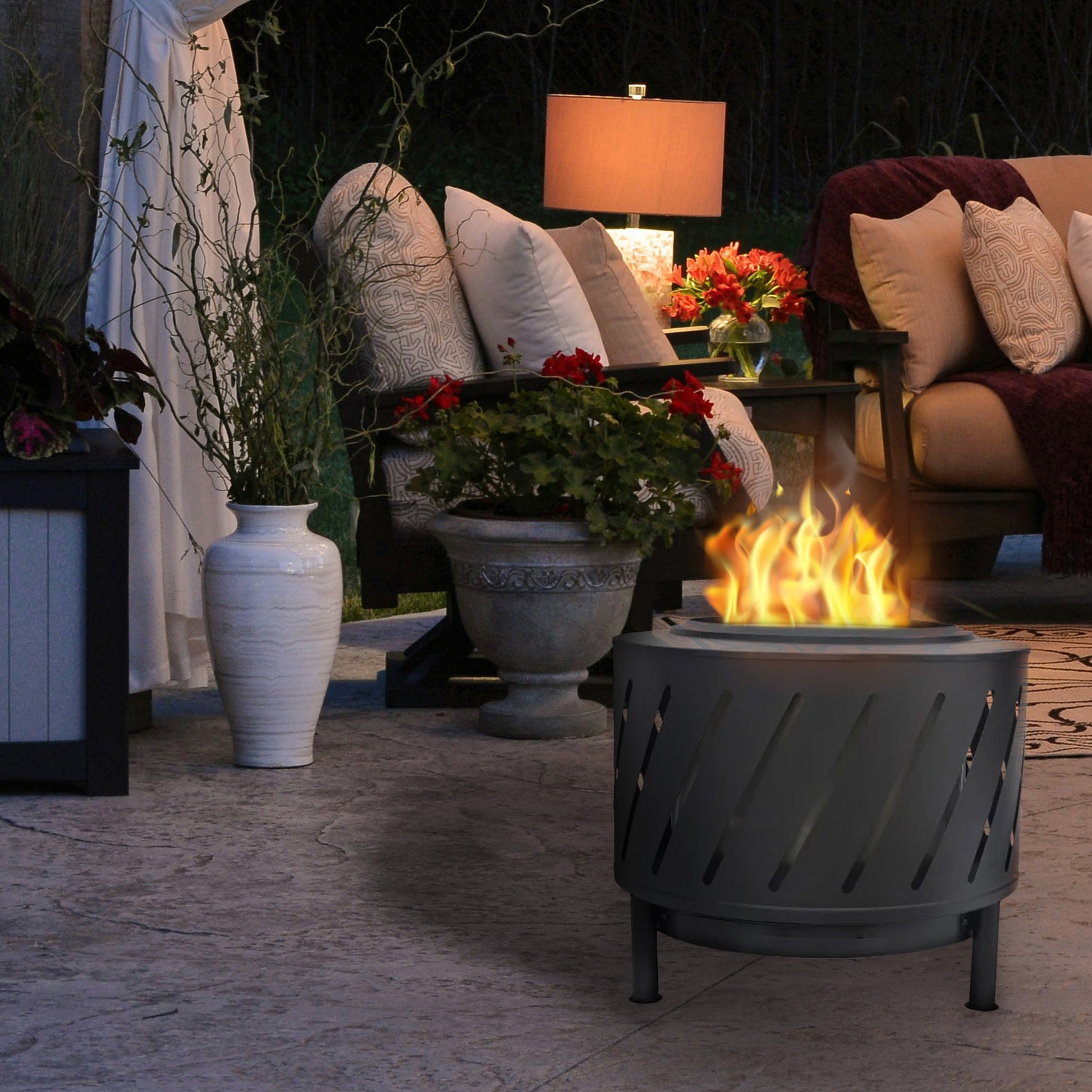 Four Seasons Courtyard 24" Round Steel Smokeless High Temperature Firepit, Black - Home OXO