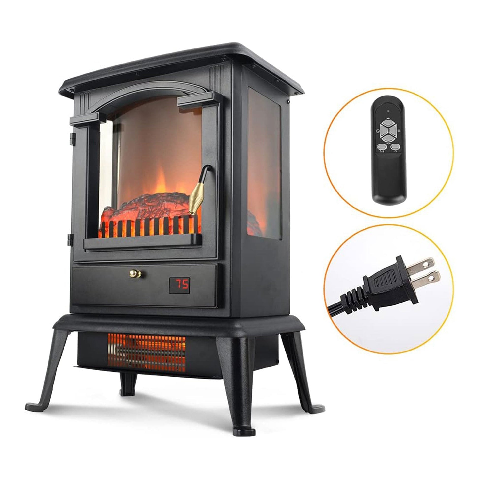 VOLTORB Freestanding Portable Electric Fireplace Heater Stove w/Remote (2 Pack) - Home OXO