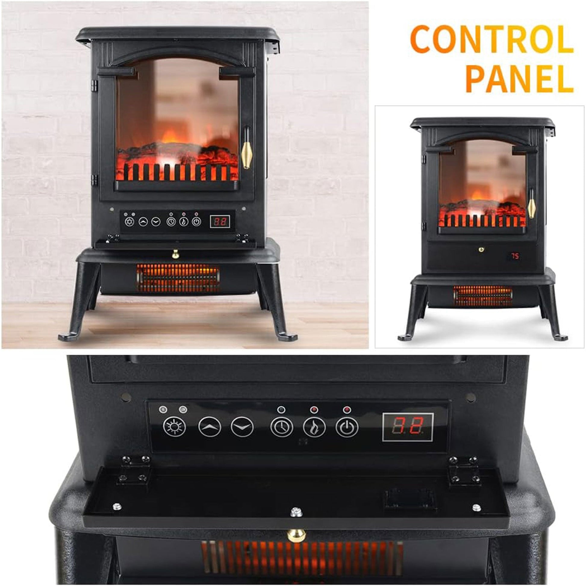 VOLTORB Freestanding Portable Electric Fireplace Heater Stove w/Remote (2 Pack) - Home OXO