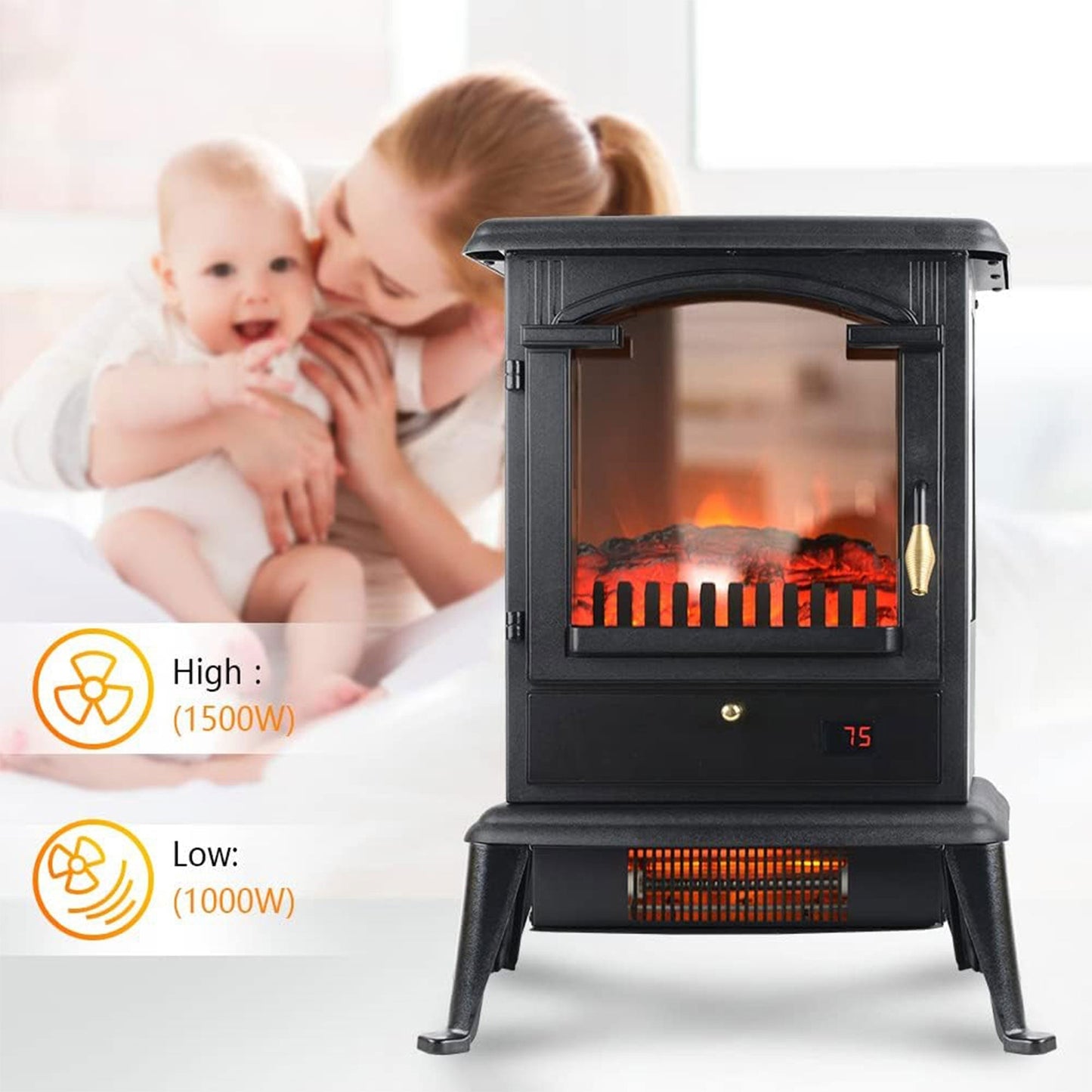 VOLTORB Freestanding Portable Electric Fireplace Heater Stove w/Remote (2 Pack) - Home OXO