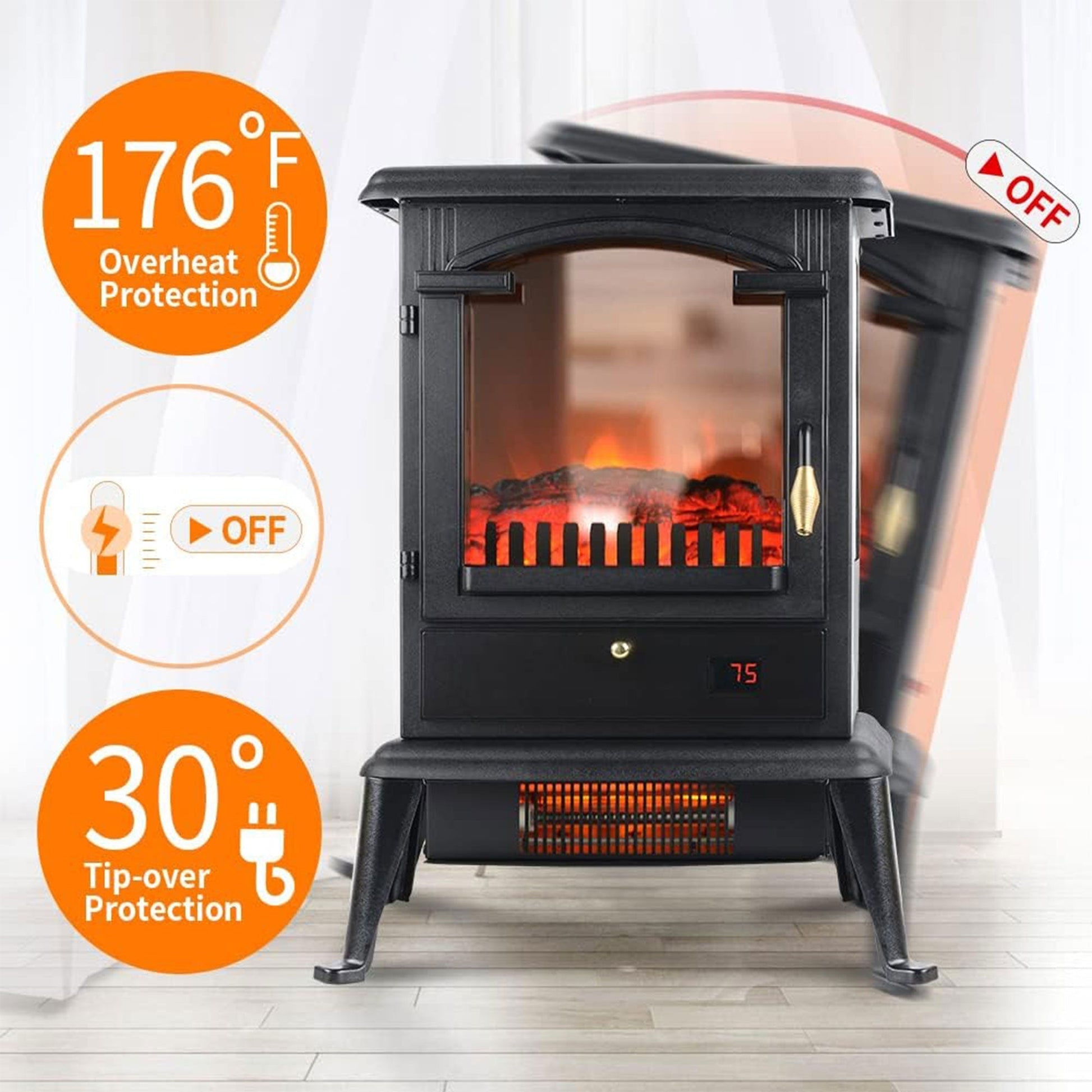 VOLTORB Freestanding Portable Electric Fireplace Heater Stove w/Remote (2 Pack) - Home OXO