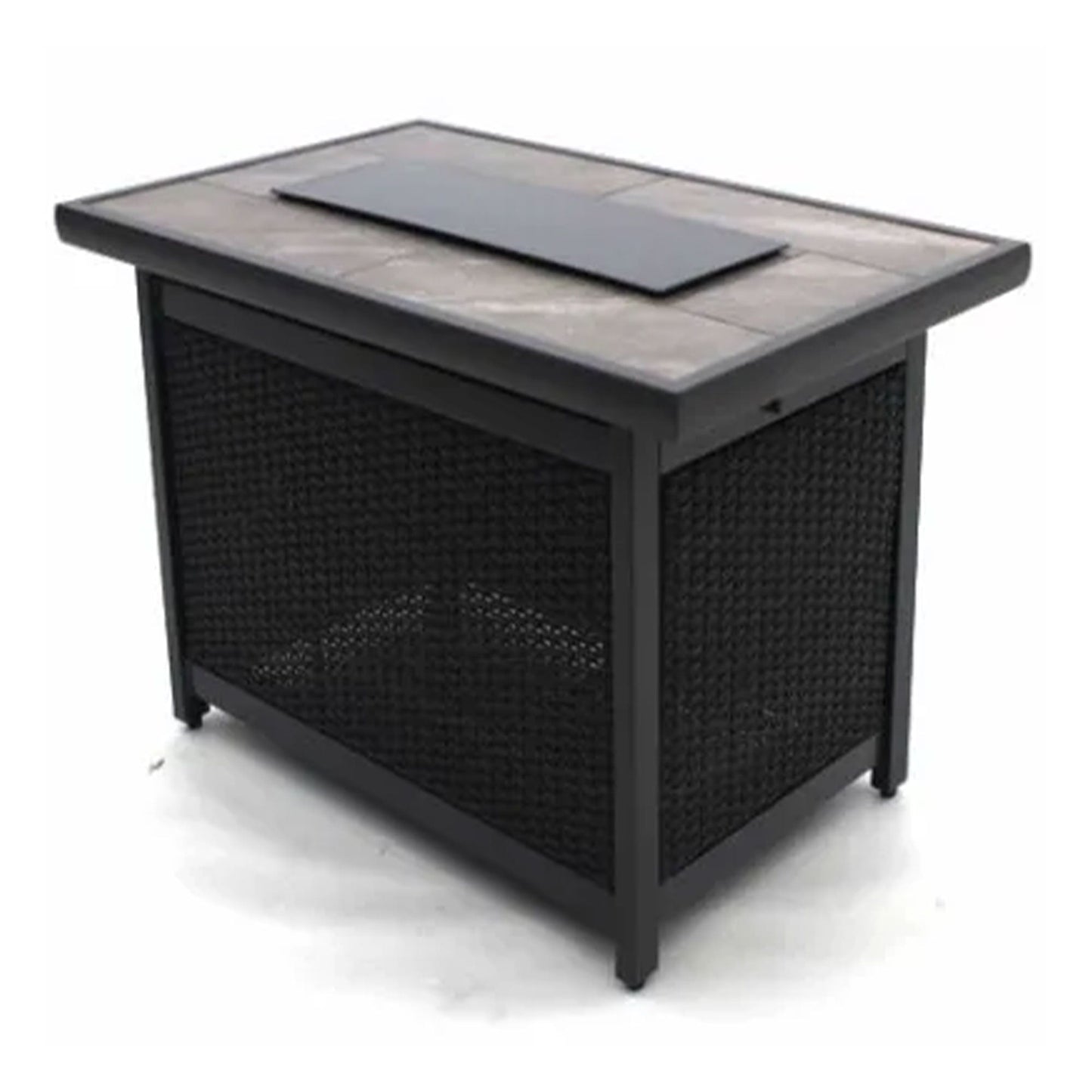 Four Seasons Courtyard Wilmette Firepit Woven Wicker with Grouted Stone Top - Home OXO