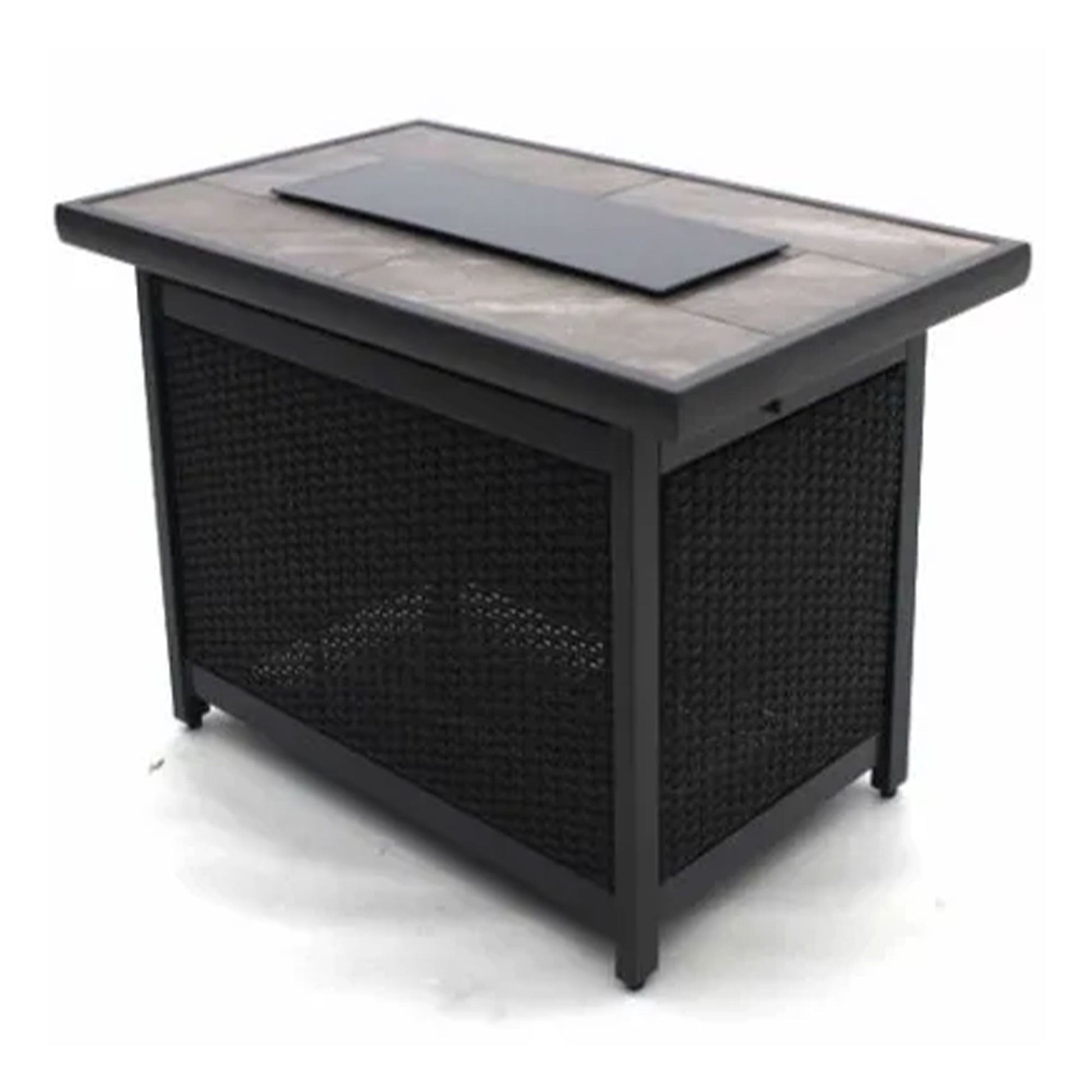 Four Seasons Courtyard Wilmette Firepit Woven Wicker with Grouted Stone Top - Home OXO