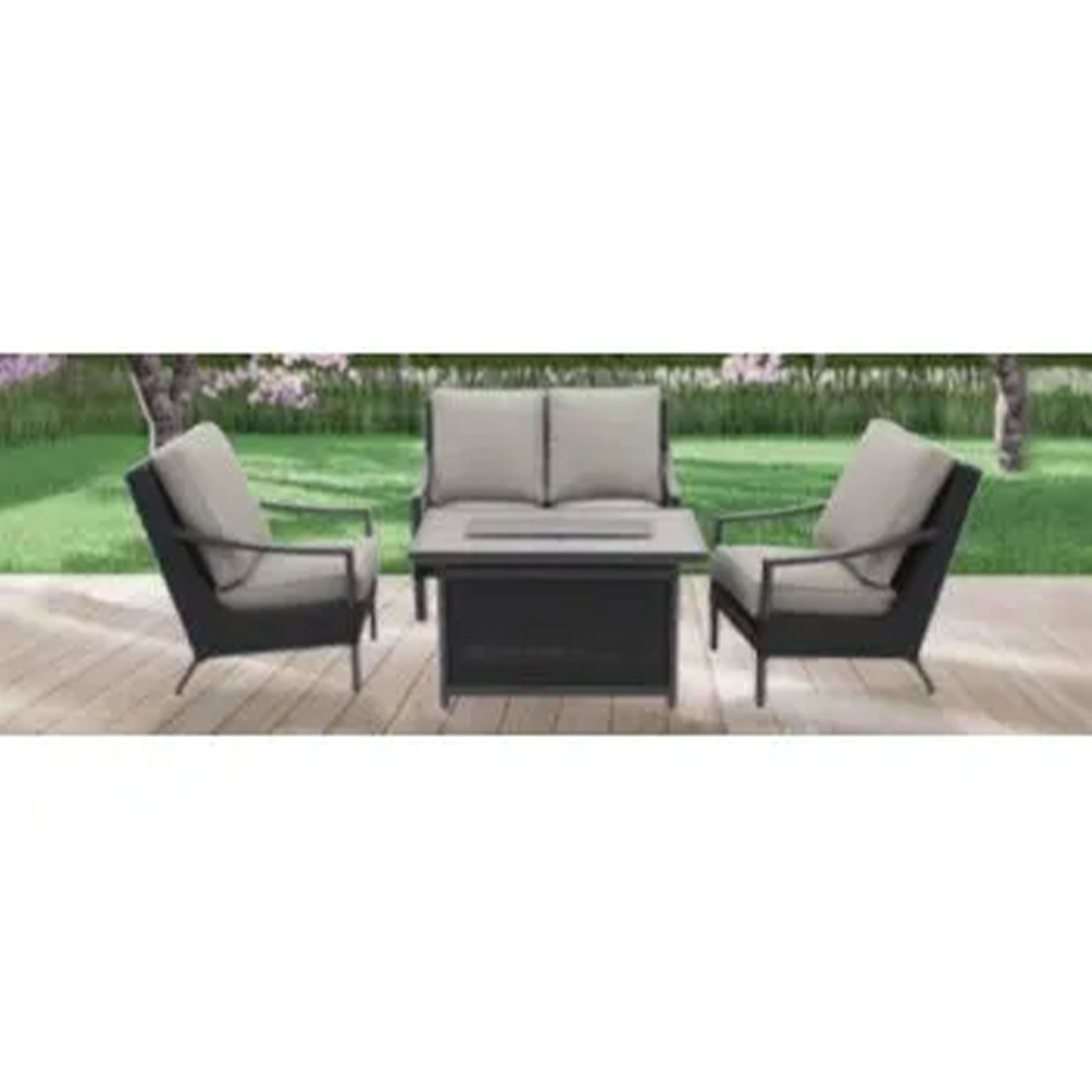 Four Seasons Courtyard Wilmette Firepit Woven Wicker with Grouted Stone Top - Home OXO