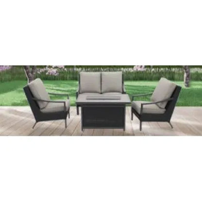 Four Seasons Courtyard Wilmette Firepit Woven Wicker with Grouted Stone Top - Home OXO