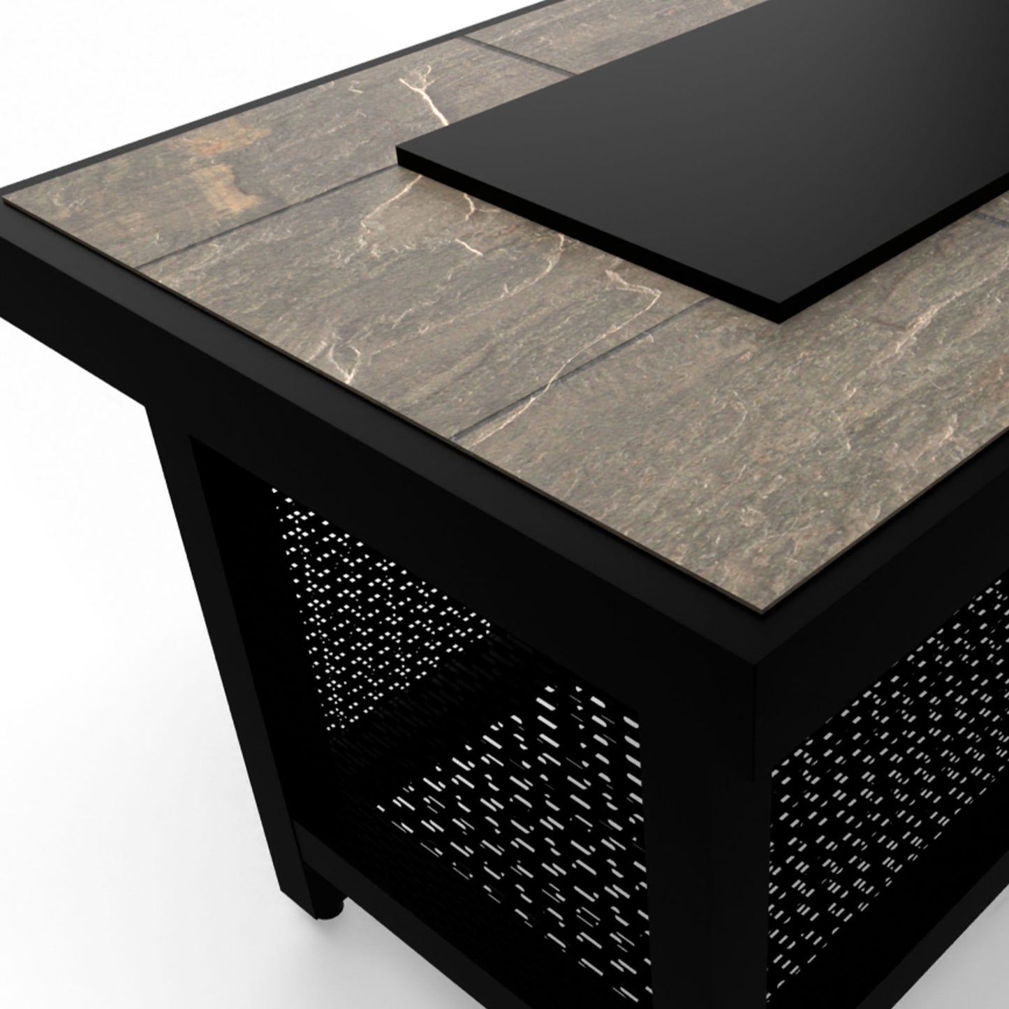 Four Seasons Courtyard Wilmette Firepit Woven Wicker with Grouted Stone Top - Home OXO