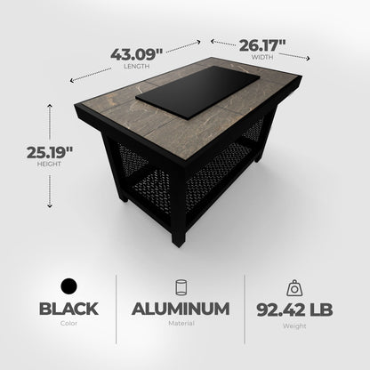 Four Seasons Courtyard Wilmette Firepit Woven Wicker with Grouted Stone Top - Home OXO