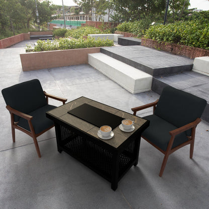 Four Seasons Courtyard Wilmette Firepit Woven Wicker with Grouted Stone Top - Home OXO