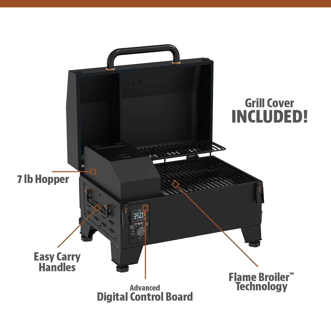 Pit Boss Pit Stop Tabletop 250 Sq in Wood Fired Pellet Grill and Smoker – Onyx Series