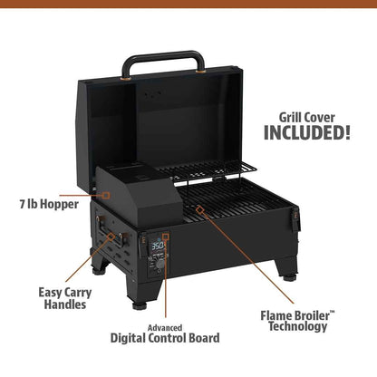 Pit Boss Pit Stop Tabletop 250 Sq in Wood Fired Pellet Grill and Smoker – Onyx Series