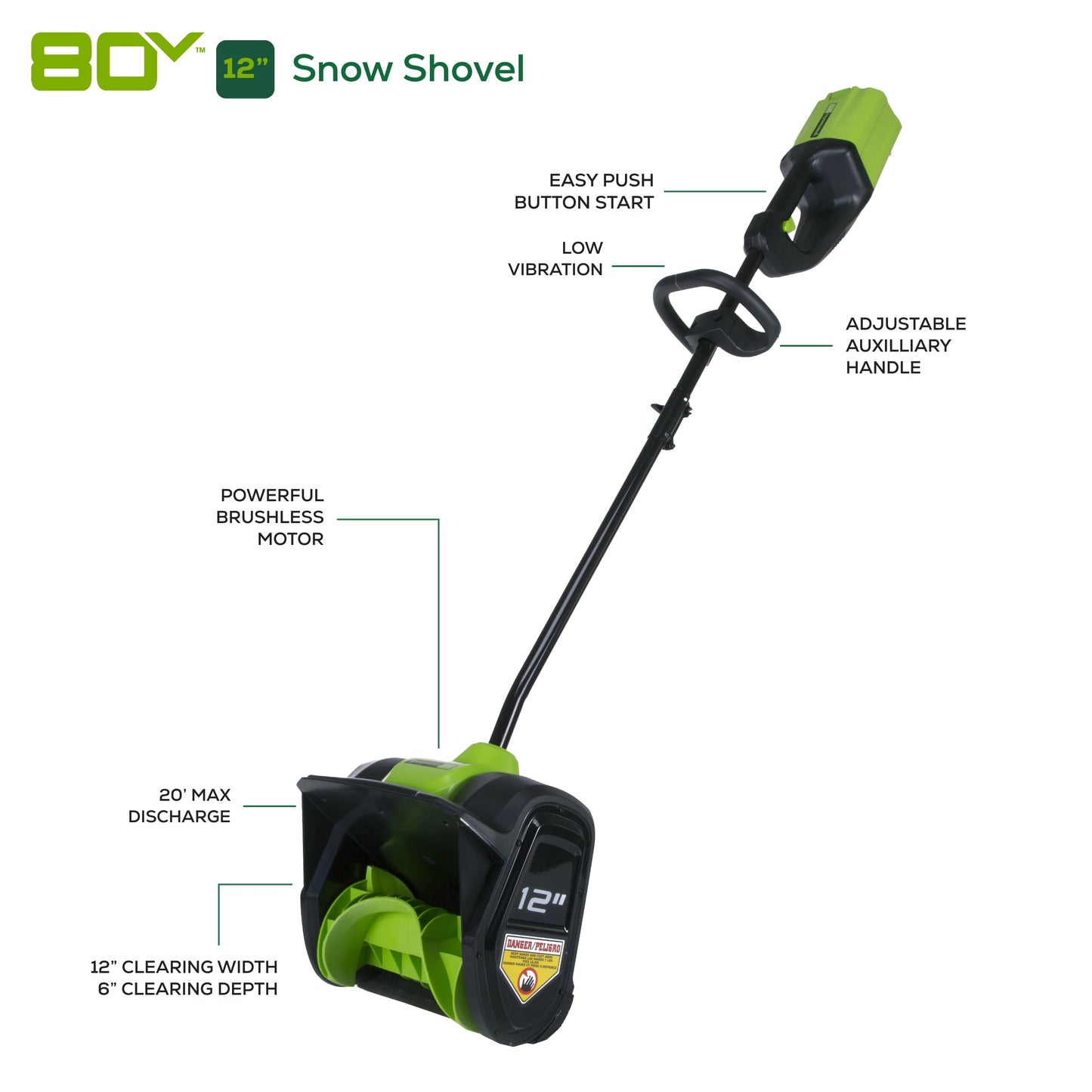 Greenworks 80V 12" Cordless Brushless Snow Shovel with 2.0 Ah Battery 2600602