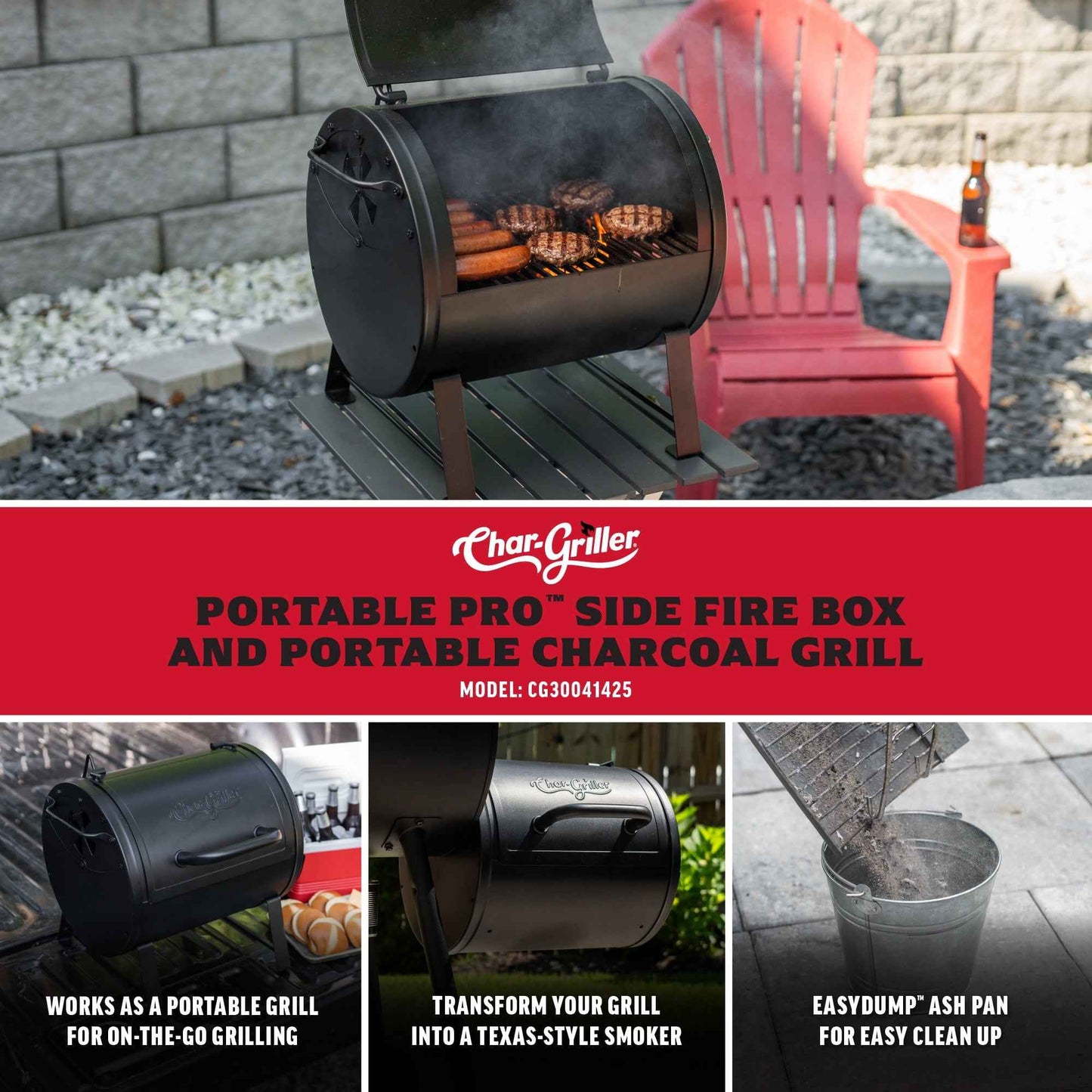 Char-Griller® Portable Pro™ Portable Charcoal Grill and Side Fire Box