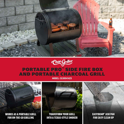 Char-Griller® Portable Pro™ Portable Charcoal Grill and Side Fire Box