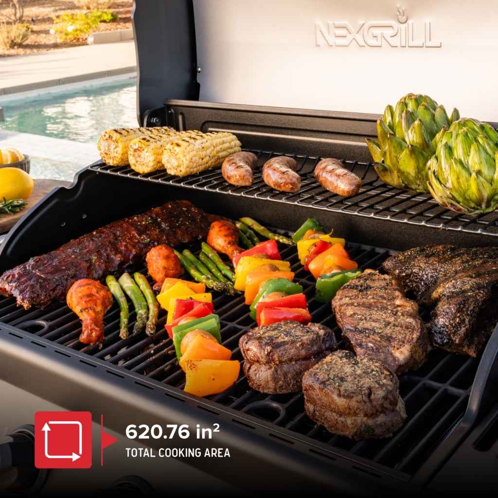 Nexgrill 4-Burner Propane Gas Grill with 2-In-1 Charcoal Tray & Side Burner, Stainless Steel Frame, 626 SQ In Total Cooking Space, 60,000 BTUs, BBQ Grill Perfect for Outdoor Gatherings - 720-1141