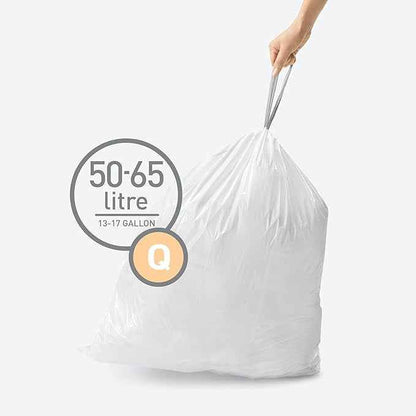 simplehuman Code Q Custom Fit Drawstring Trash Bags in Dispenser Packs, 200 Count, 50-65 Liter / 13-17 Gallon, White