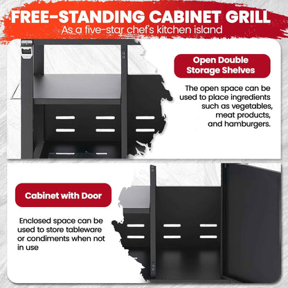 Seizeen 4-Burner Stainless Steel Gas Grill with Side Burner, 46,790 BTU, Enameled Cast Iron Grate, Outdoor BBQ