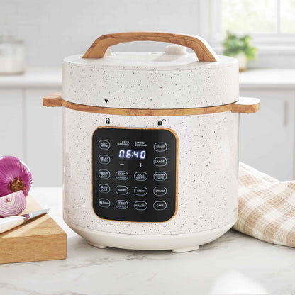 The Pioneer Woman Linen Speckle 6-Quart Pressure Cooker with Touch Control Display