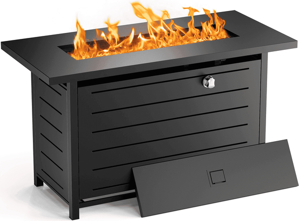 Philergo 42" Rectangular Gas Fire Pit Table, 60,000 BTU Propane Fire Pits for Outside with Lid and Lava Rock
