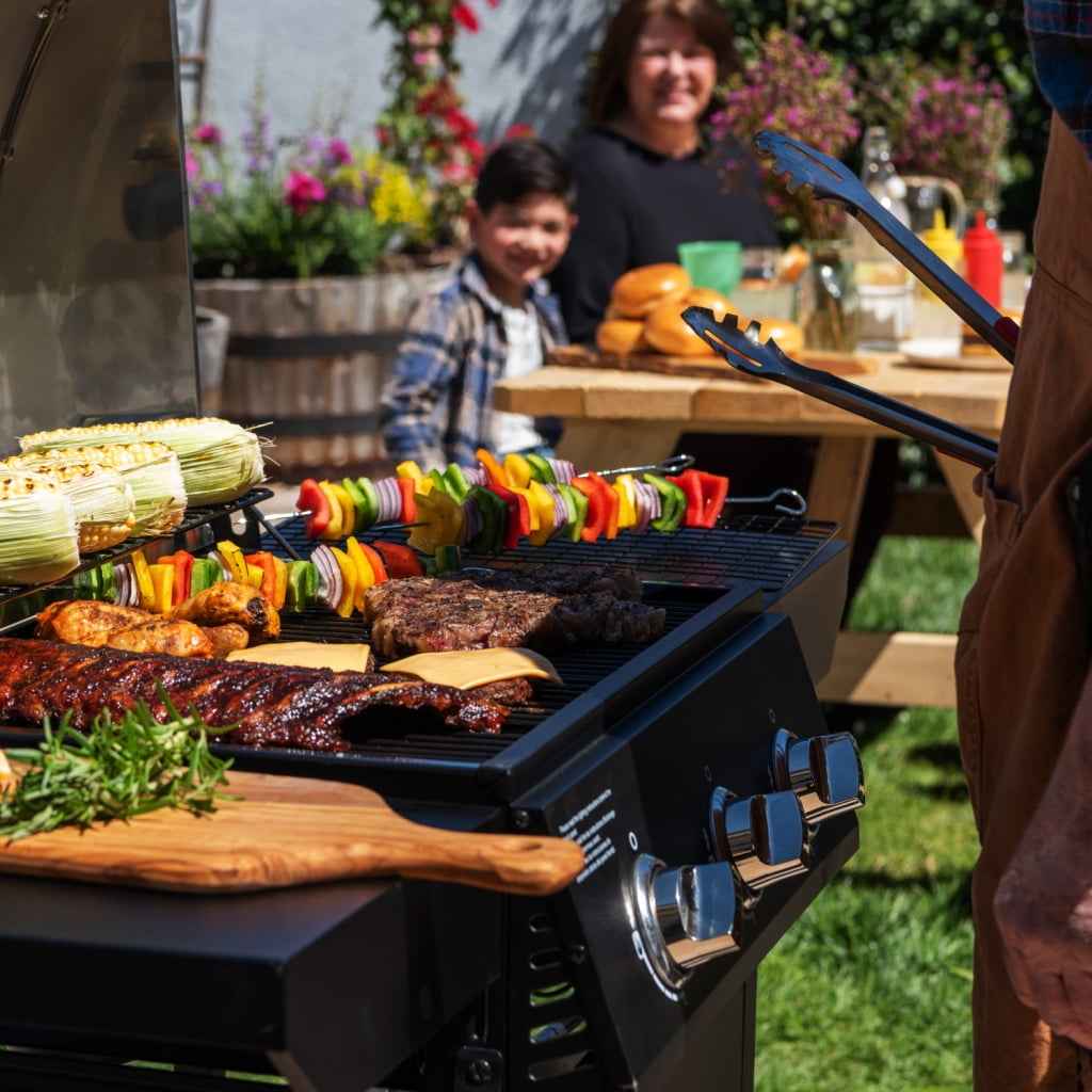 Nexgrill 3-Burner Propane Gas Grill with Side Tables, 27,000BTUs, Stainless Steel Lid, Spacious 429 SQ. In. Cooking Space, BBQ Grill for Outdoor Cooking, Patios, Parties, and More - 720-1012