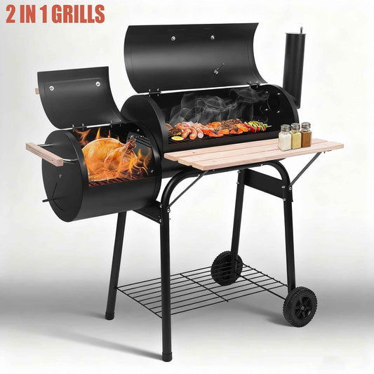 Seizeen Charcoal Grill with Thermometer & Large Cooking Space, Smoker Grill, BBQ Grills for Camping & Picnic, Iron, black