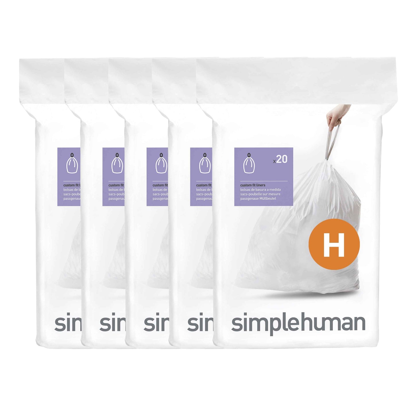 (2 pack) simplehuman Code H Custom Fit Drawstring Trash Bags in Dispenser Packs, 100 Count, 35 Liter / 9.3 Gallon, White