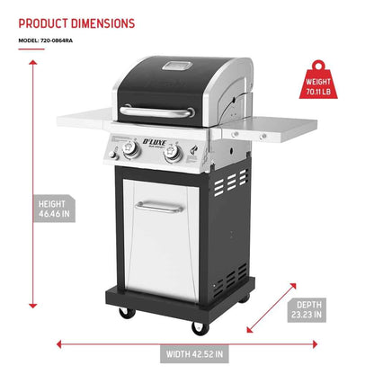 Nexgrill Deluxe 2-Burner Gas Grill with 401 SQ In Grate, 28000 BTUs, Stainless Steel Control Panel & Foldable Side Table, Propane BBQ Grill for Outdoor Cooking, Patios, Backyards and More -720-0864RA