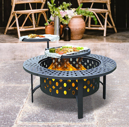 MistMo 36 inch Round Fire Pit for Outdoor Bonfire Multipurpose Wood Burning Metal Table for Patio - Home OXO