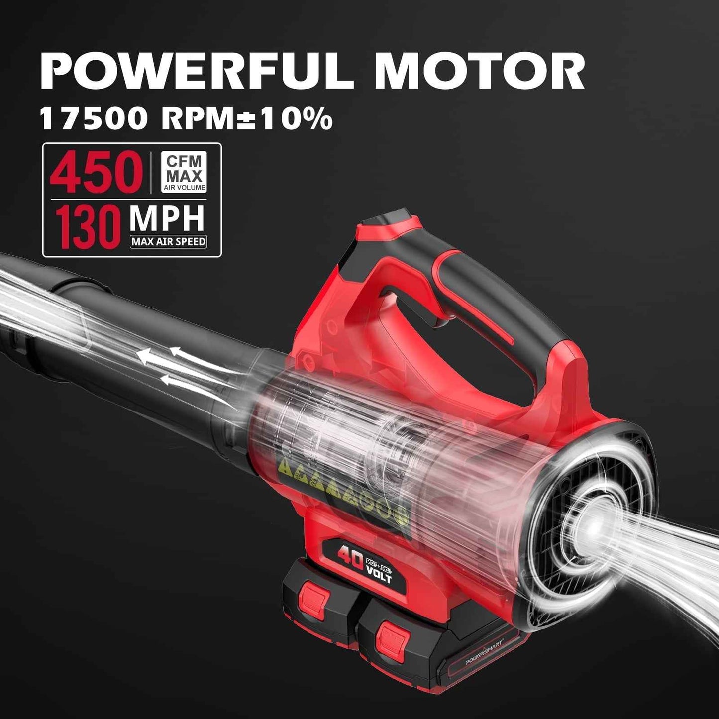 PowerSmart 40V Cordless Leaf Blower, 450 CFM 130 mph, Includes 2 x 2.0Ah Batteries & Chargers