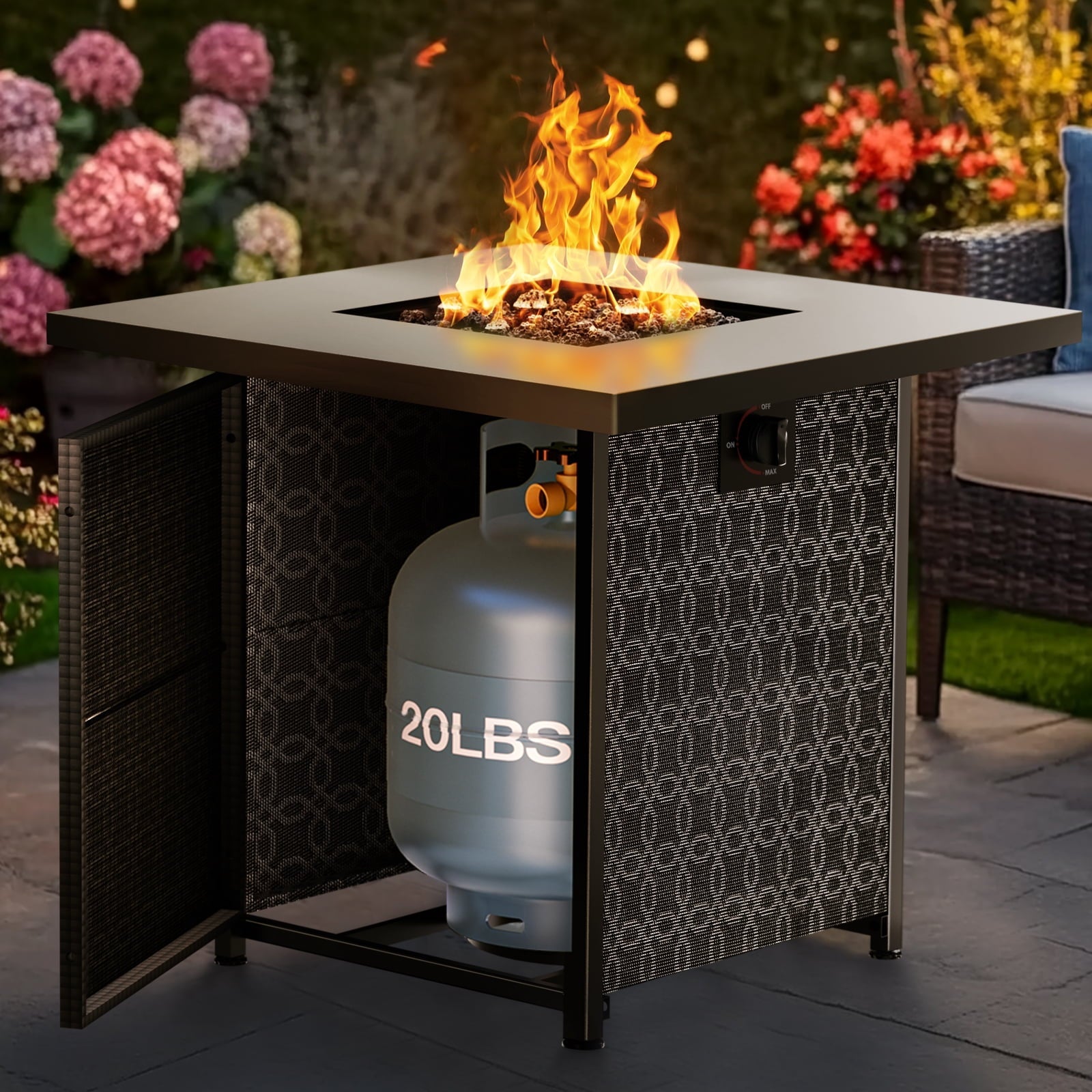 Philergo 28" Propane Fire Pit, 50,000 BTU Square Gas Fire Pit Table for Patio Garden Party with Lava Rocks, Removable Lid, CSA-Certified - Home OXO