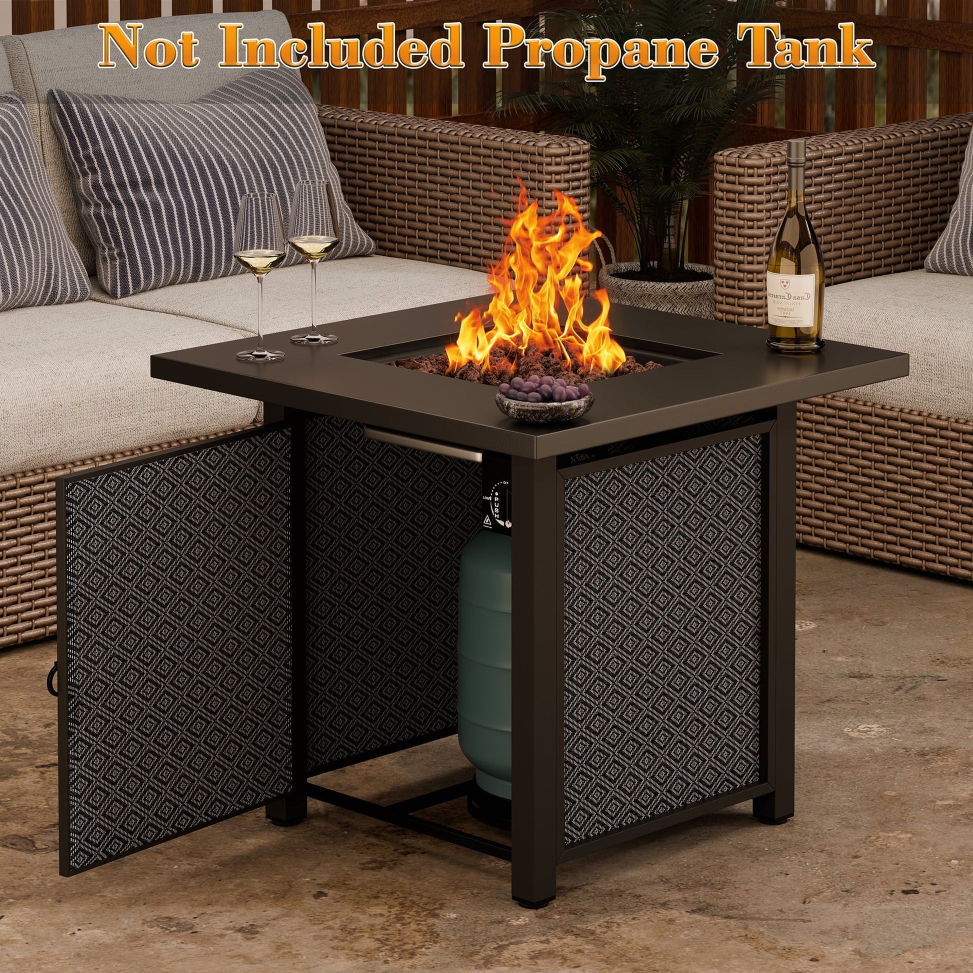 Walsunny 28" Propane Fire Pit Table Outdoor Gas Fire Pit with Lava Rocks 50,000 BTU Square Fire Table with Lid,Waterproof Cover - Home OXO