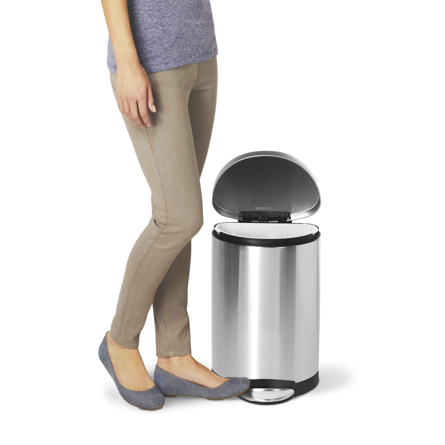 simplehuman 10 Liter / 2.6 Gallon Small Semi-Round Bathroom Step Trash Can, Brushed Stainless Steel