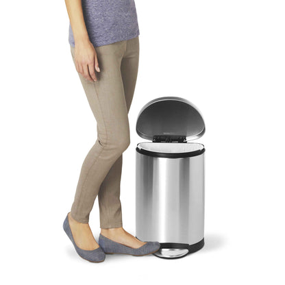 simplehuman 10 Liter / 2.6 Gallon Small Semi-Round Bathroom Step Trash Can, Brushed Stainless Steel