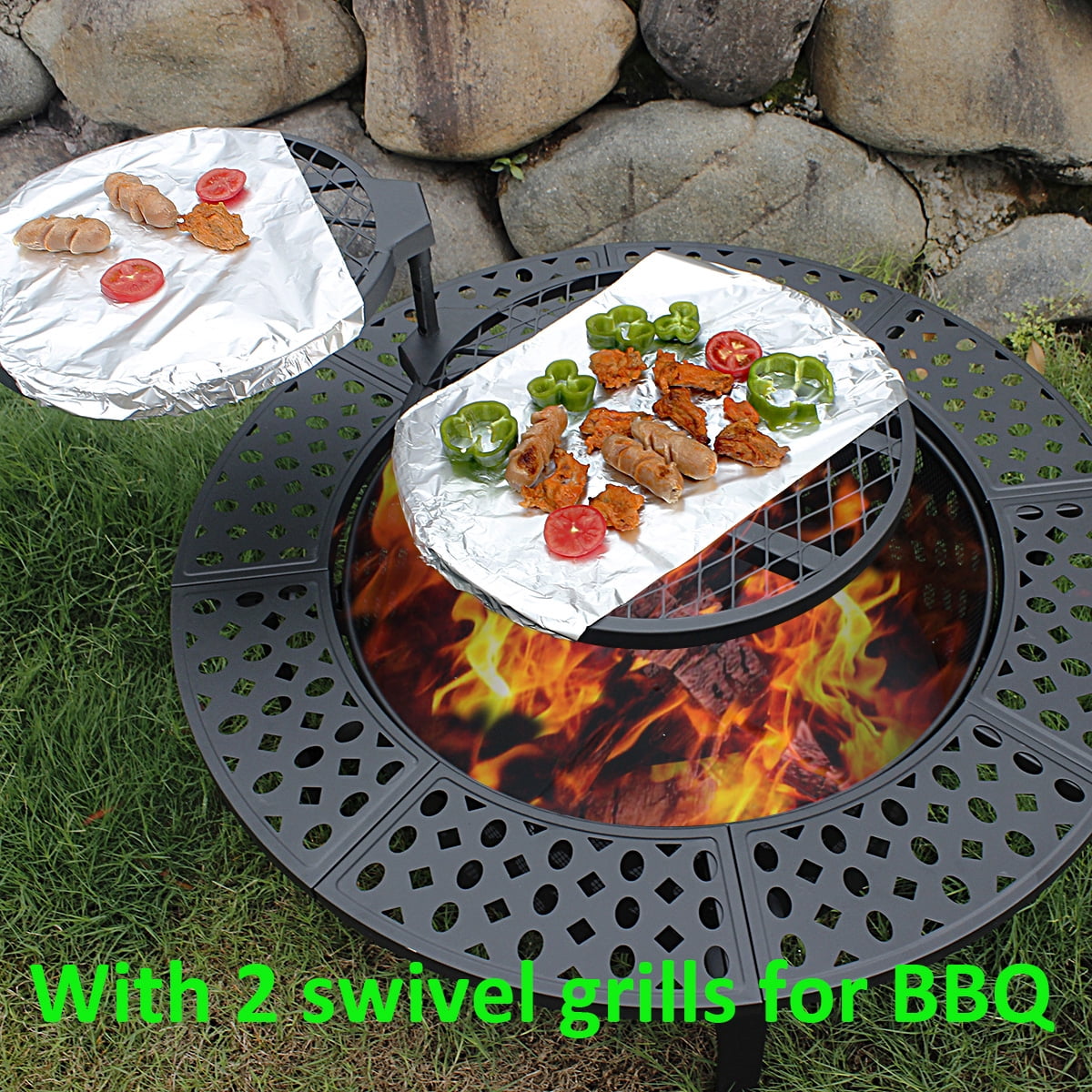 MistMo 36 inch Round Fire Pit for Outdoor Bonfire Multipurpose Wood Burning Metal Table for Patio - Home OXO