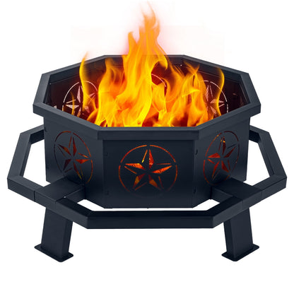 MistMo Octagon Wood Fire Pit, 35" Metal Outdoor Firepit for Patio Party Black - Home OXO