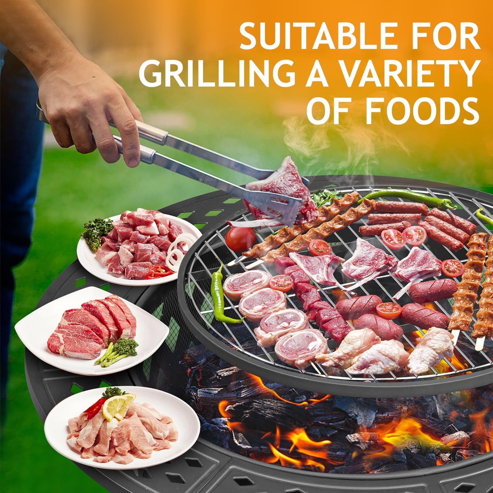 YDLW 38 inch Fire Pit for Outside 2 in 1 BBQ Wood Burning Fire Pit for Outdoor Camping Large Fire Pit Wood Bowl Firepit with Grate Spark Screen Log Grate - Home OXO