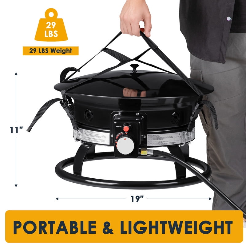 Homall Portable Propane Fire Pit for Outside, Smokeless Gas Fire Bowl with Auto-Ignition, 19-Inch Diameter Lid & Carry Kit, for Patio,, Black - Home OXO