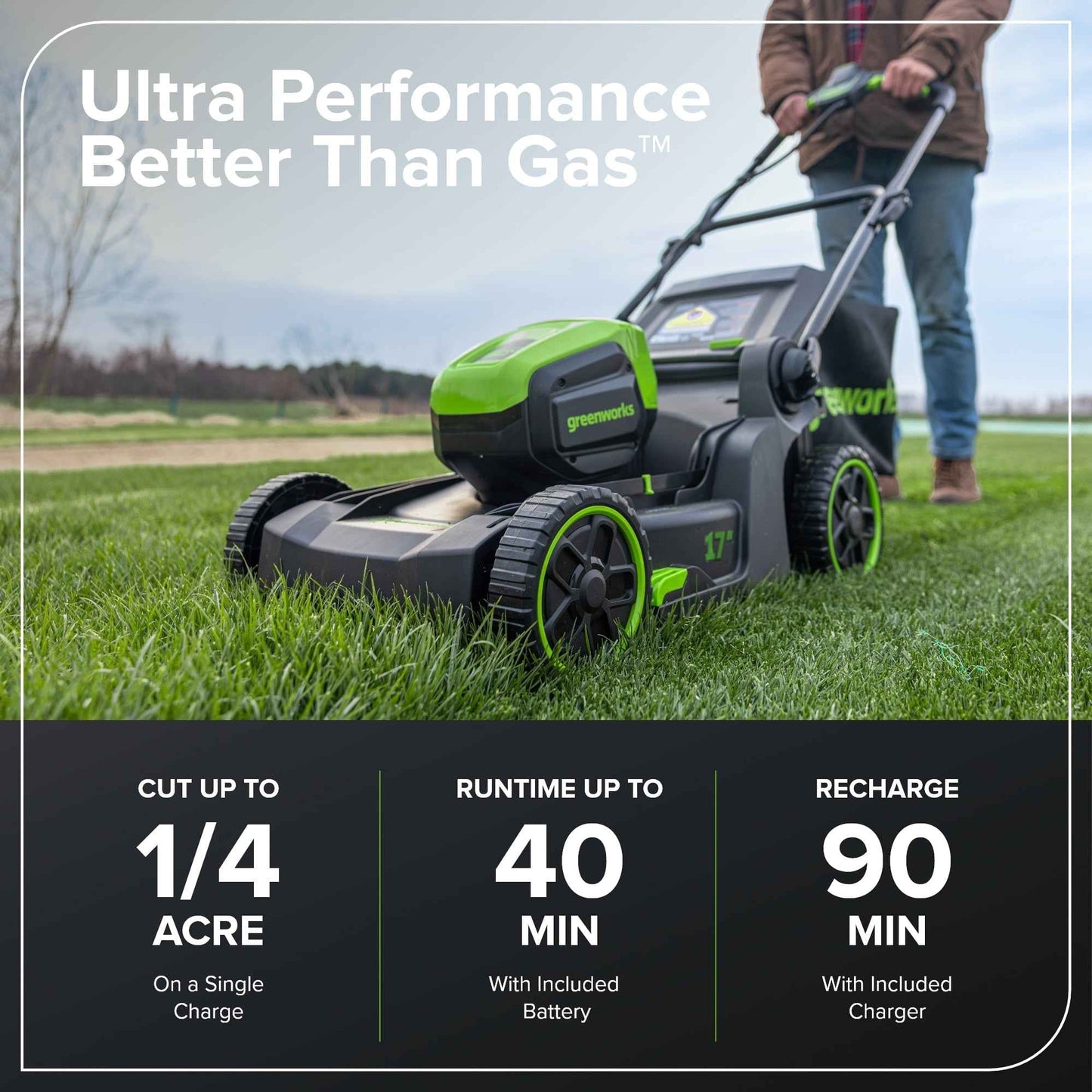 Greenworks 60V 17" Cordless Battery Push Lawn Mower w/ 4.0Ah Battery & Charger