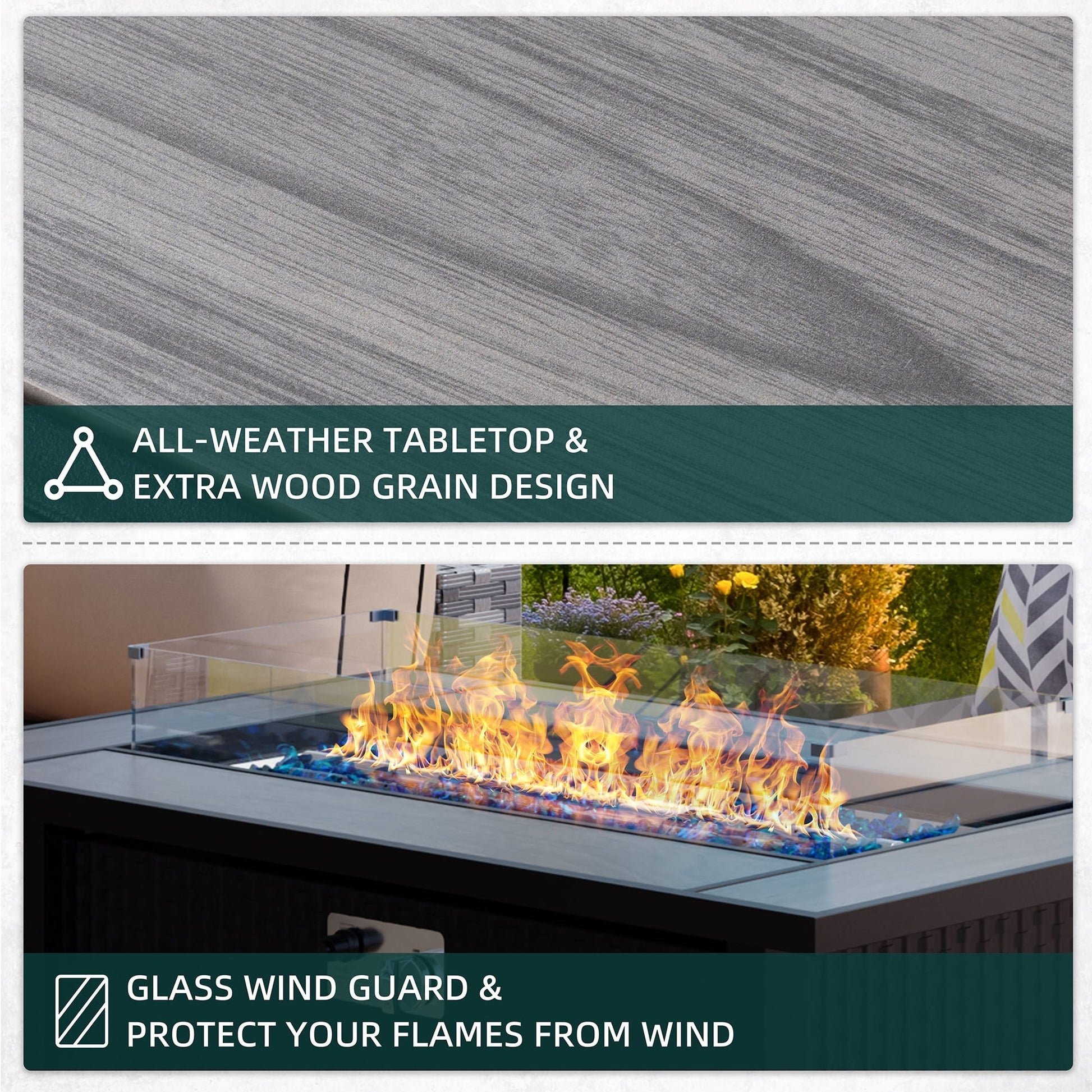 Walsunny 45" Propane Fire Pit Table 50,000 BTU Steel Gas Fire Pit with Removable Lid & Waterproof Cover and Tables - Home OXO