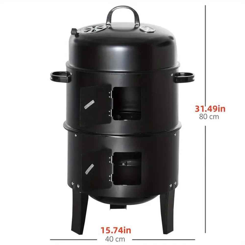 TOPTENG Vertical Charcoal BBQ Smoker, 3-in-1 16" Round Charcoal Barbecue Grill with 2 Cooking Area, and Thermometer for Outdoor Camping Picnic Backyard Cooking, Black