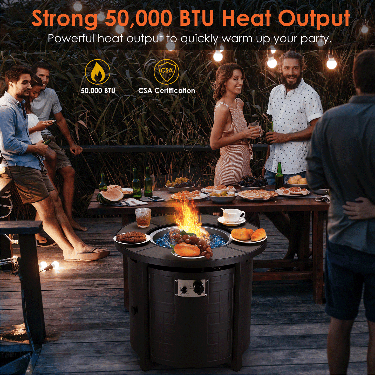 TLGREEN 30" Propane Fire Pit Table with Lid and Blue Stone, 50,000 BTU Auto-Ignition Circular Gas Fire Pit for Outdoor, with CSA Certified - Home OXO